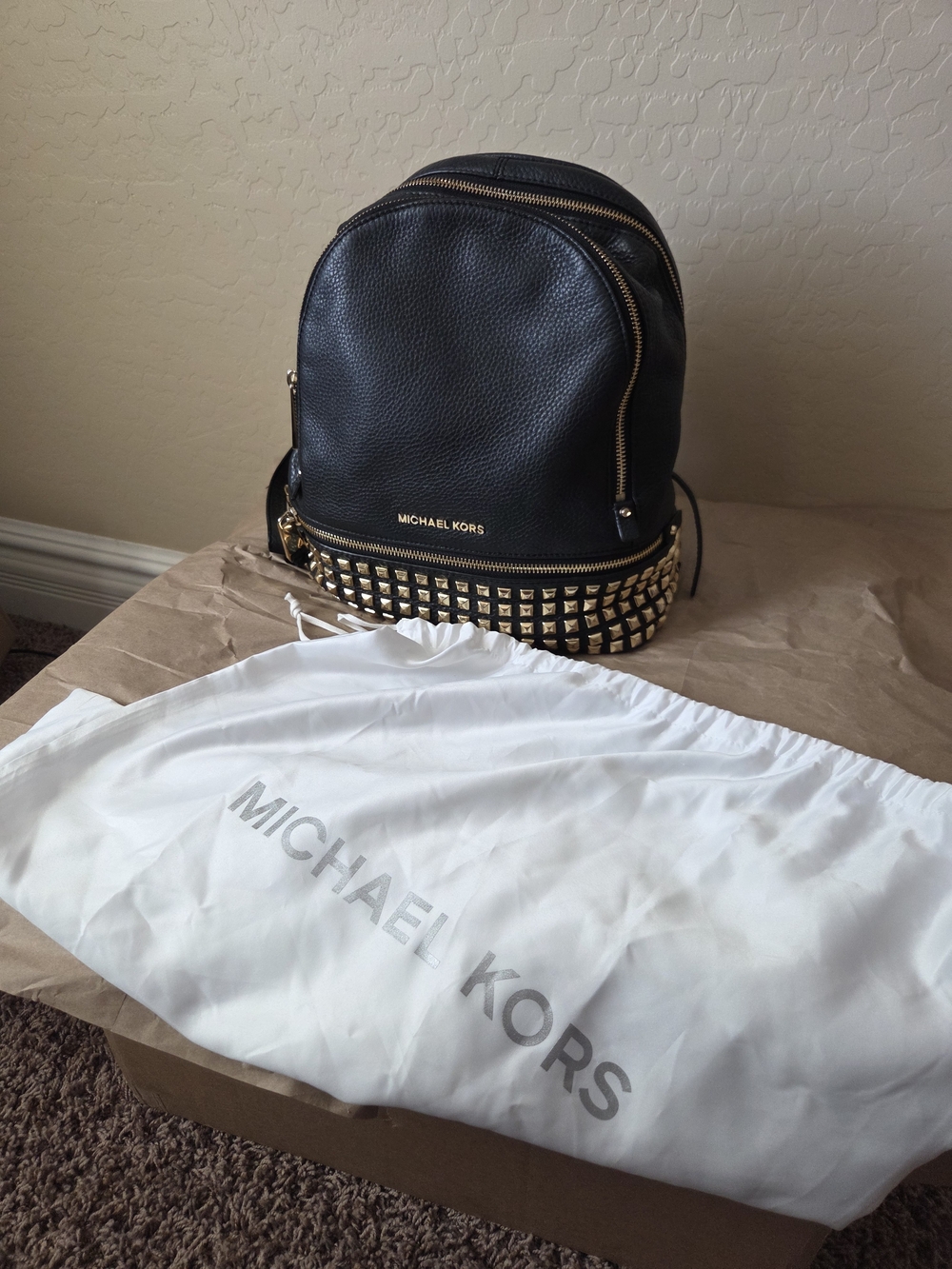 Michael Kors Rhea Studded Pebbled Leather Backpack
